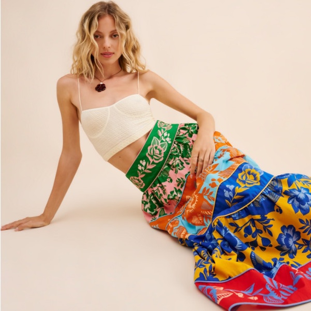 Farm Rio Lace Garden Tiered Maxi Skirt